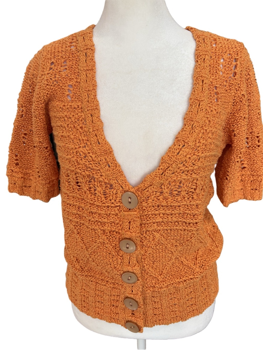 Sundance Size S  Bright Orange Crochet short sleeve cardigan top. Spring